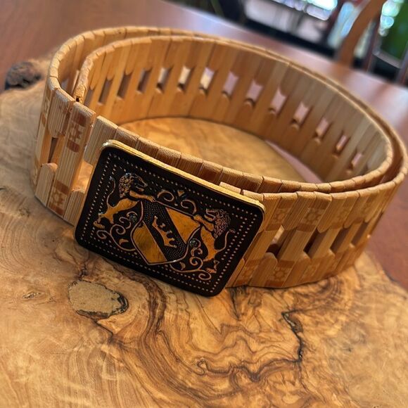 Vintage Wooden Bamboo Coat of Arms Belt